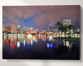 Orlando Lake Eola Skyline PETA Approved Faux Leather Wall Art