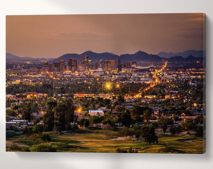 Phoenix Arizona Skyline at Sunset Leather Print/Multi Panel Wall Art/Extra Large Wall Art/Phoenix Wall Art/Better than Canvas!