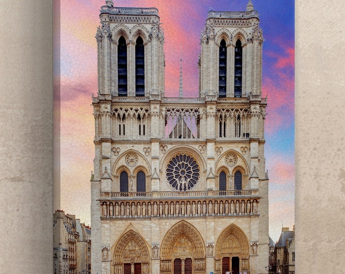 Notre-Dame Cathedral Facade in Paris Leather Print/Large Wall Art/Large Wall Decor/Paris Wall Art/Made in Italy/Better than Canvas!