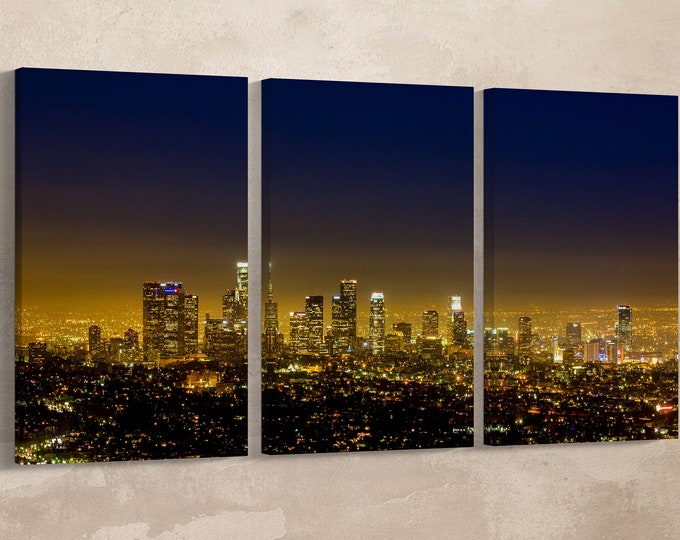 Los Angeles View of Downtown from the Hollywood Hills Large Leather Print/LA print/Los Angeles Night/Wall Art/Wall Decor/Better than Canvas!