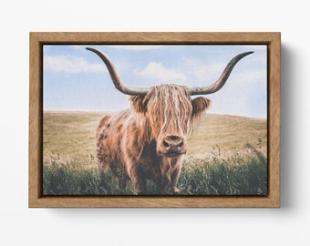 Highland Cow Portrait PETA Approved Eco Leather Canvas Framed Art Wall Print