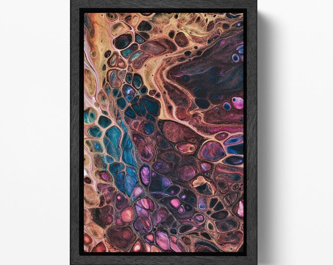 Cosmic Cells Abstract Fluid Wall Art Eco Leather Canvas Print Premium Floating Frame