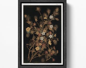 Japanese Floral Panel G. A. Audsley Botanical Wall Art Print Reproduction on Vegan Leather