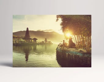 Bali Temple Pura Ulun Danu Bratan PETA Approved Eco Leather Single Triptych Art