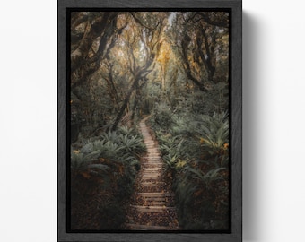 Forest Path Canvas Print, Moody Woodland Wall Art Nature Decor Eco Leather