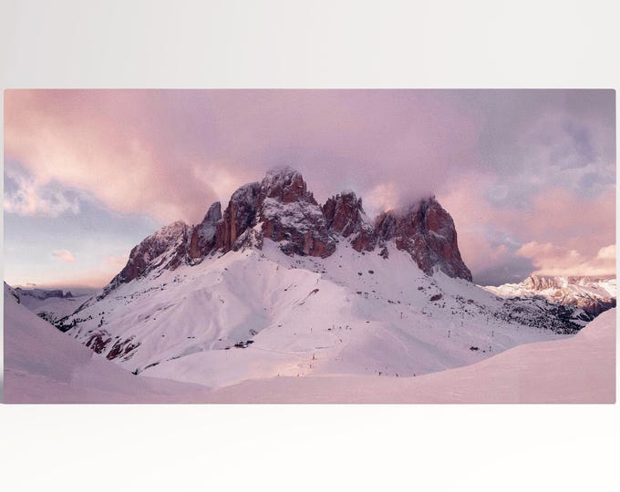 Sunset Over Dolomites Sella Mountains Wall Art Canvas Wall Art PETA Approved Vegan Leather Print