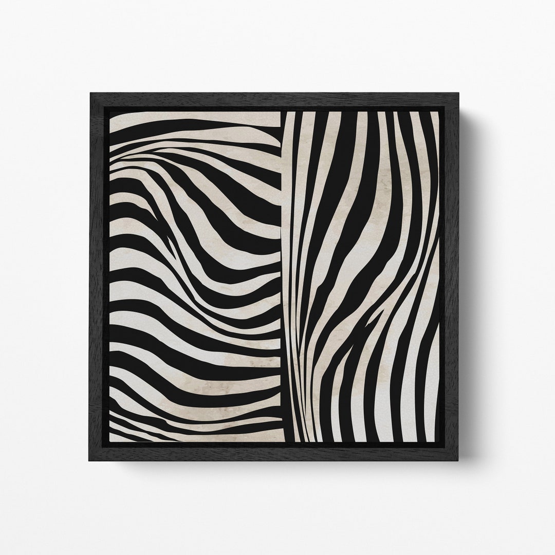 Zebra Pattern Square Framed Canvas Wall Art Eco Leather Print, Made in