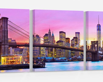 Sunlit Brooklyn Bridge PETA Approved Faux Leather Canvas Wall Art
