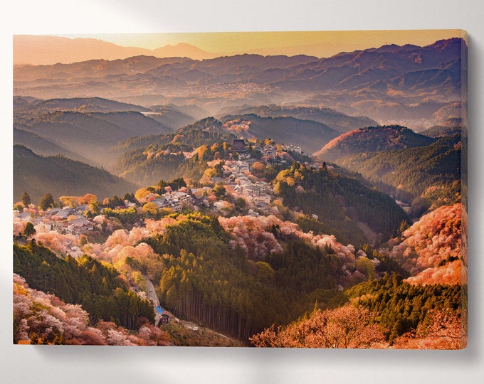 Yoshinoyama Japan cherry blossom in spring wall art canvas eco leather print, Made in Italy!