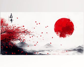 Season of Strength Red Japanese Ink Elegance Wall Art Canvas Eco Leather Print