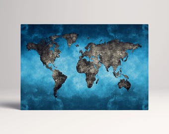 Bluetech World Map PETA Approved Eco Leather Canvas Multi Panel Wall Art