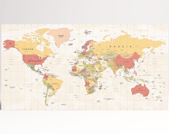 Push Pin World Map Travel Lover Gift PETA Approved Eco Leather Single Triptych Art