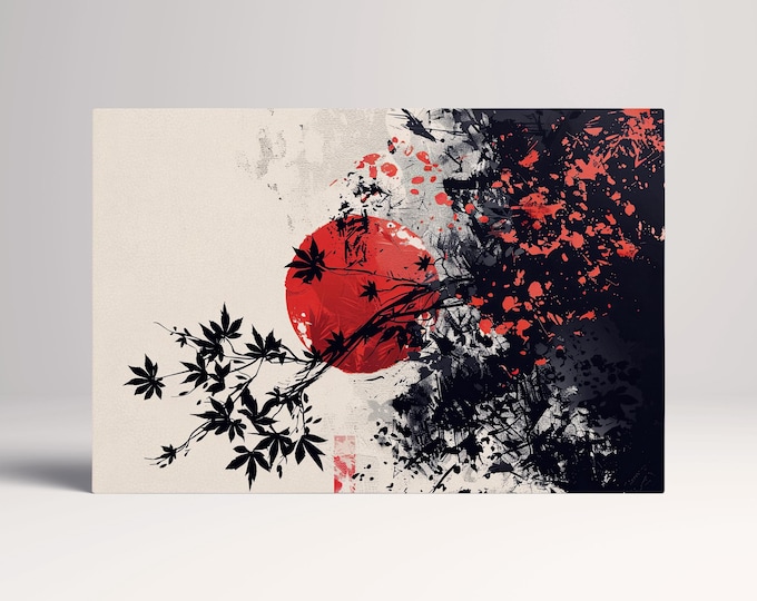 Chaos of the Rising Sun Japanese Ink Wall Art Eco Leather Canvas Print