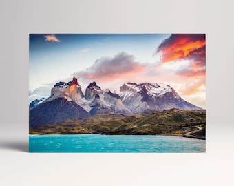 Torres del Paine, Patagonia, Chile Wall Art Canvas Eco Leather Print, Made in Italy!