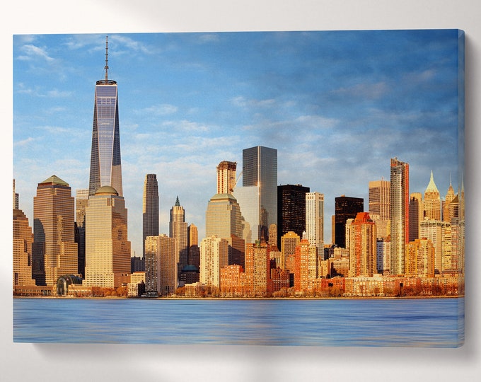 Manhattan skyscrapers and One World Trade Center Canvas Eco Leather Print, Made in Italy!