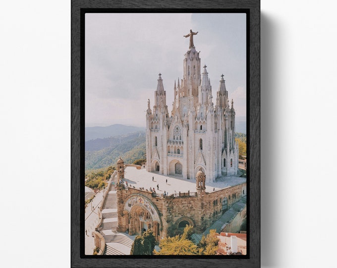 Basílica del Sagrado Corazón Tibidabo Wall Art Home Decor Canvas Eco Leather Print, Made in Italy!