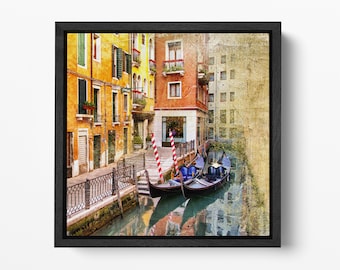 Venice Gondola Sunset Vegan Leather Wall Art Luxury Italian Canal Decor
