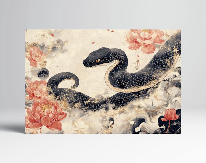 Serpent of the Golden Mist Art Canvas Wall Decor Eco Leather Print