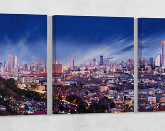 Johannesburg Skyline Leather Print/Multi Panel Johannesburg Print/Large Wall Art/Large Wall Decor/Made In Italy/Better than Canvas!