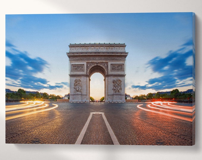 Arc de Triomphe Paris France Wall Art Canvas Eco Leather Print, Made in Italy!