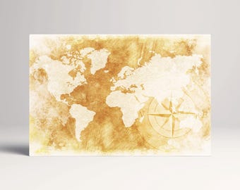 Rustic World Map PETA Approved Faux Leather Wall Art