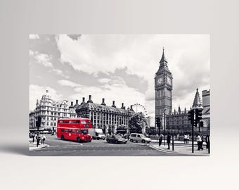 London Black White Red Bus Big Ben PETA Approved Eco Leather Triptych Art