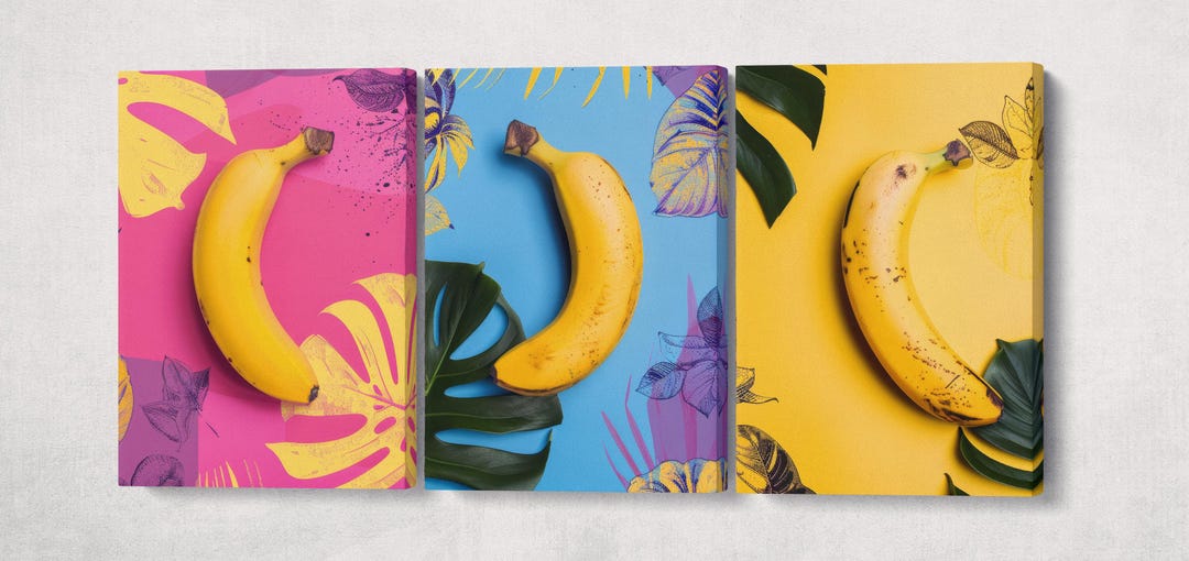 Pop Art Banana Single or Triptych Modern Wall Art PETA Approved