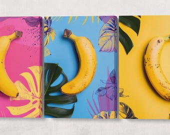 Pop Art Banana Single or Triptych Modern Wall Art PETA Approved Eco Leather