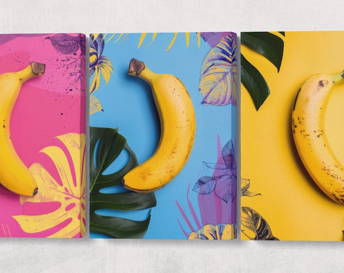 Pop Art Bananas: A Vibrant Tribute to Andy Warhol Wall Art Home Decor Framed Canvas Print, Made in Italy!
