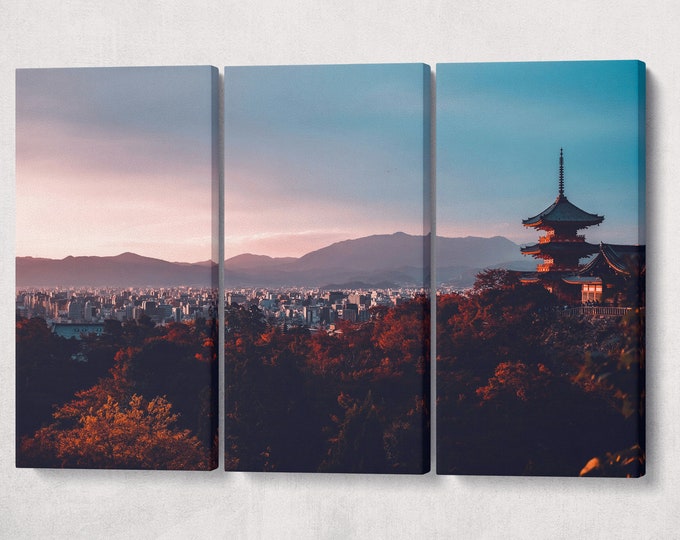 Kiyomizudera Temple Kyoto Japan at Sunset Canvas Eco Leather Print, Made in Italy!