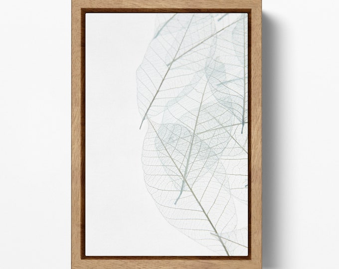 Minimalist Leaf Wall Art Print Ready to Hang Framed Canvas Eco Leather Print