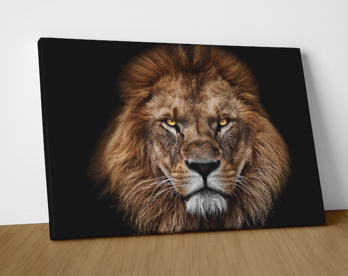 Lion Face Portrait Leather Print/Large Wall Art/Large Animal Print/Large Lion Print/Large Wall Decor/Made in Italy/Better than Canvas!