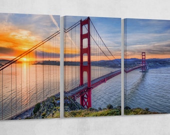 Golden Gate Bridge Sunset San Francisco Wall Art Vegan Leather Print Ready to Hang