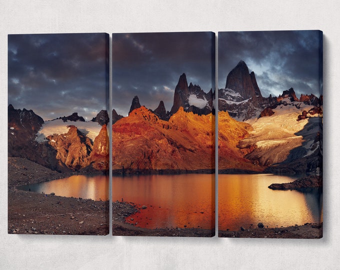 Laguna de Los Tres, Patagonia, Argentina canvas wall art eco leather print, Made in Italy!