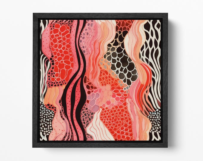 Scarlet Flow Organic Abstract Fluid Artwork Canvas Wall Art Framed Eco Leather Print, Made in Italy!