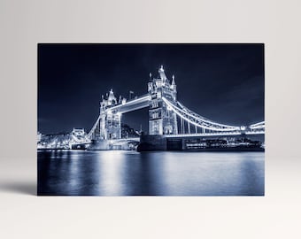 Tower Bridge London at Night Wall Art Vegan Leather Print Ready to Hang