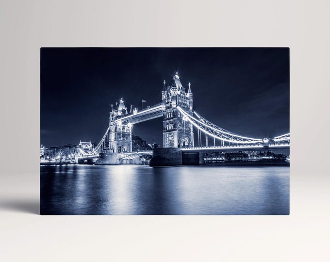 Tower Bridge London at Night Canvas Eco Leather Print, Made in Italy!
