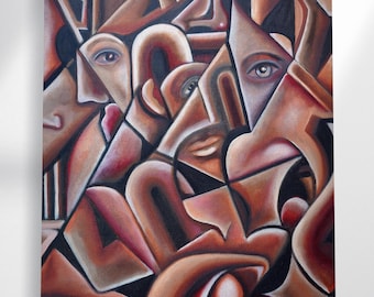 Cubism Abstract PETA Approved Faux Leather Canvas Wall Art