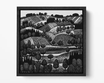 Eesti Maastik Estonian Landscape Black White PETA Approved Eco Leather Framed Wall Art