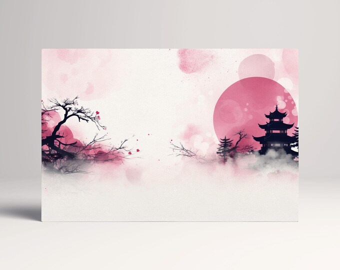 Cherry Blossom Dreamscape in Pink Japanese Wall Art Eco Leather Home Decor Canvas Print, Made in Italy!