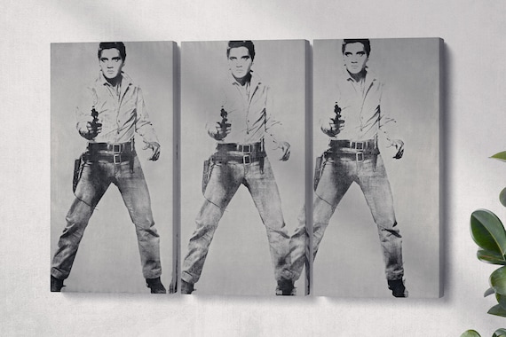 Triple Elvis Andy Warhol Vegan Leather Print, Large 3-panel Wall
