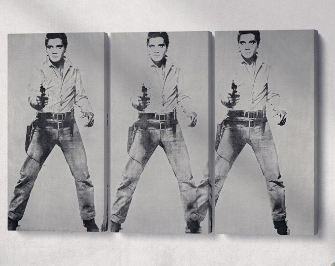 Triple Elvis Andy Warhol Leather Print Reproduction/Large Wall Art/Andy Warhol/Large Canvas/3 Panel Print/Made in Italy/Better than Canvas!