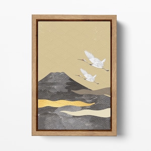 Arte Giapponese aironi monte Fuji canvas stampa da arredo su tessuto ecopelle Made in Italy