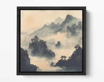 Misty Mountain Range Trees Eco Leather Wall Art Nature Print