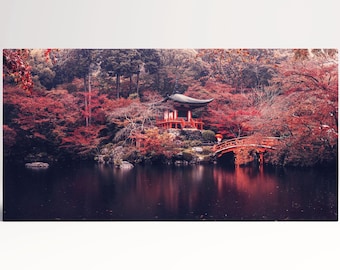 Daigoji Temple Japan in Autumn Canvas Wall Art Eco Leather Print, Made in Italy!