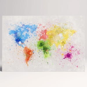 Impresión en cuero con pintura a color de mapa del mundo/Arte de pared grande/Obra de arte de mapa del mundo/Mapa del mundo grande/Mapa del mundo de varios paneles/Hecho en Italia/¡Mejor que el lienzo!