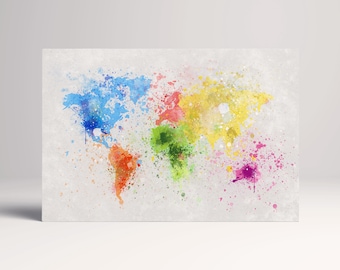 Splatter Paint World Map Art PETA Approved Eco Leather Multi Panel Travel Art