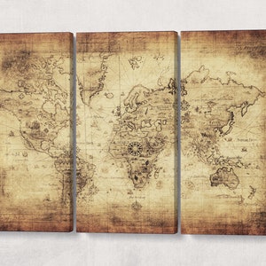 Beige/Brown Ancient World Map Leather Print/Large Wall Art/Big Size World Map/Extra Large World Map/Multi Panel Map/Better than Canvas!