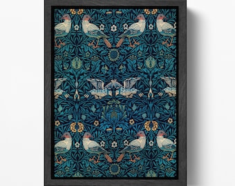 William Morris Strawberry Thief Art Print: Vintage Floral Bird Vegan Leather Canvas