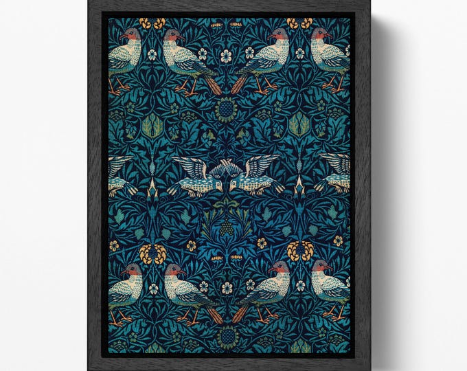 Strawberry Thief by William Morris Vintage Floral Bird Art Print PETA Approved Vegan Leather Canvas Print